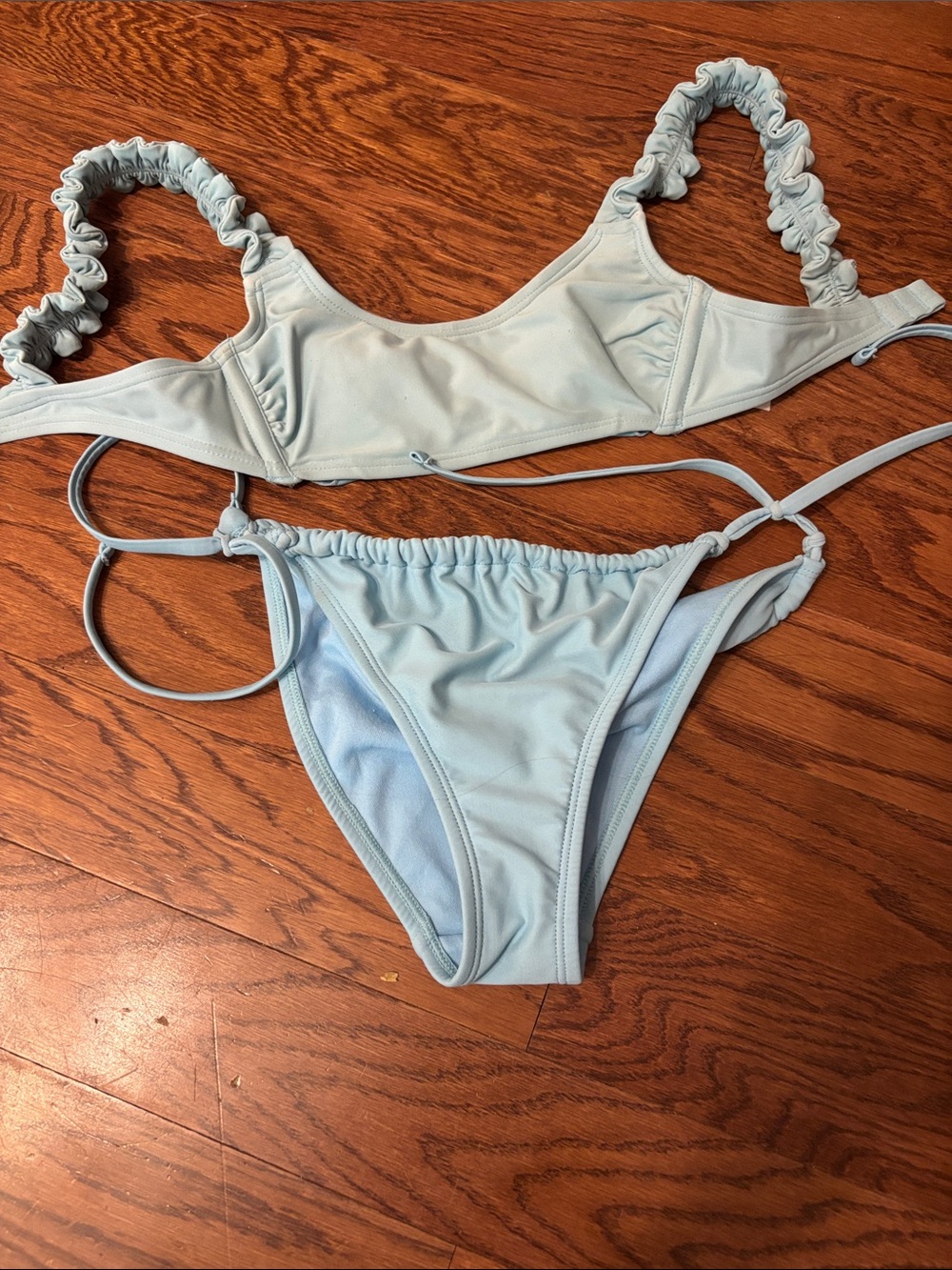 wild fable Light Blue Ruffled Strap Girls Bikini Set